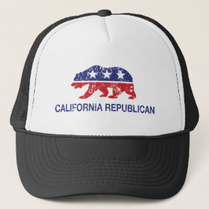California Republican Bear Distressed Trucker Hat