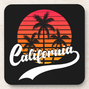 California Retro Sunset And Palm Trees Coaster