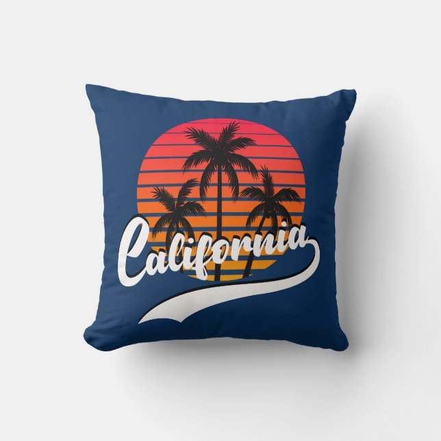 California Retro Sunset Throw Pillow (Front)