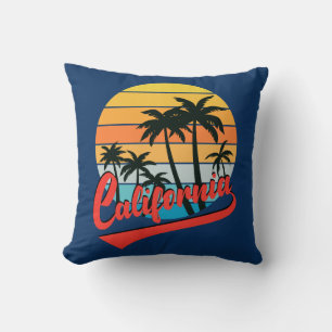 California Retro Sunset Throw Pillow