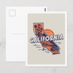 California Retro Travel Design Iconic US States Postcard