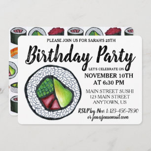 California Roll Japanese Food Sushi Birthday Party Invitation