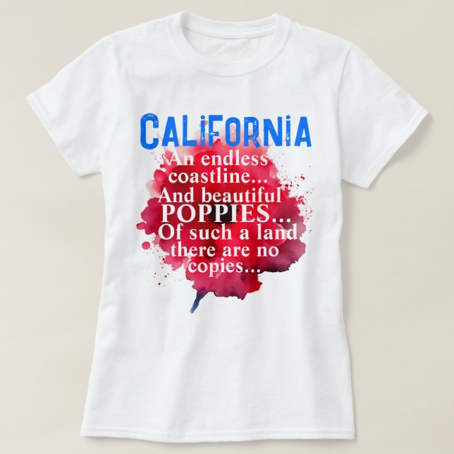 California Romantic Beautiful Poppies Patriotic  T-Shirt (Design Front)