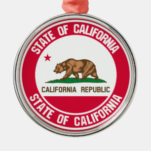 California Round Emblem Metal Tree Decoration