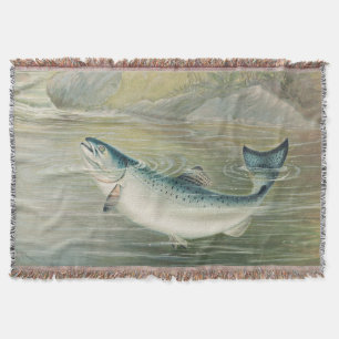 California Salmon by S.A. Kilbourne, Vintage Fish Throw Blanket