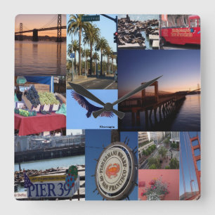 California - San Francisco Photo Collage Square Wall Clock