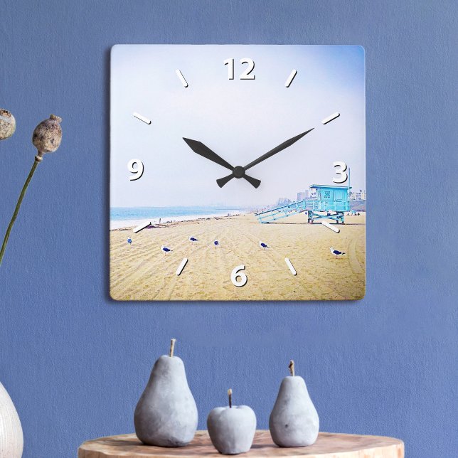 California sandy beach ocean seagull coastal photo square wall clock (Creator Uploaded)