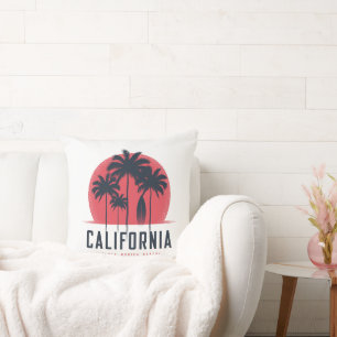 California Santa Monica Beach Retro Palm Tree Cushion