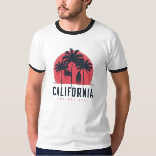 California Santa Monica Beach Retro Palm Tree T-Shirt