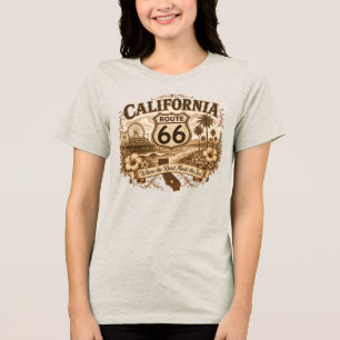 California Santa Monica Pier Route 66 Retro Sepia Tri-Blend Shirt