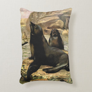 California Sea Lions by CE Swan, Vintage Animals Decorative Cushion