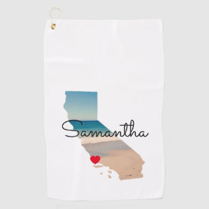 California Shape Heart Photo Golf Towel