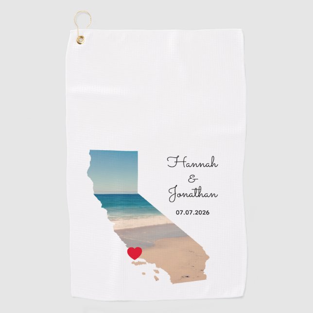 California Shape Wedding Photo Golf Towel (Front)