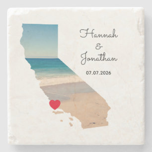 California Shape Wedding Photo Stone Coaster