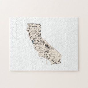 California Shaped Vintage Californian Picture Map Jigsaw Puzzle