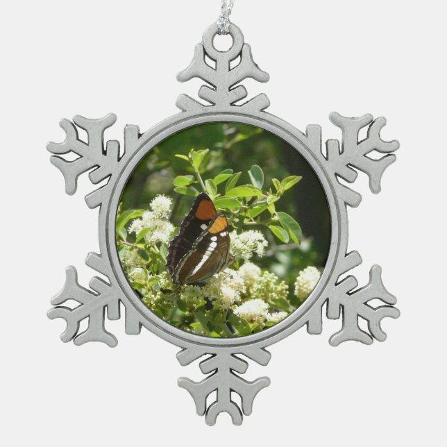 California Sister Butterfly in Yosemite Snowflake Pewter Christmas Ornament (Front)