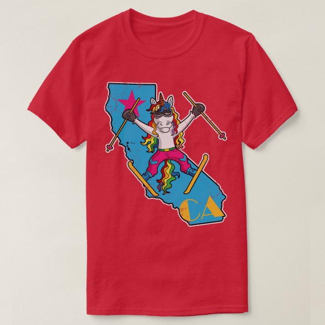 California Ski Skiing Unicorn Retro Cute T-Shirt (Design Front)