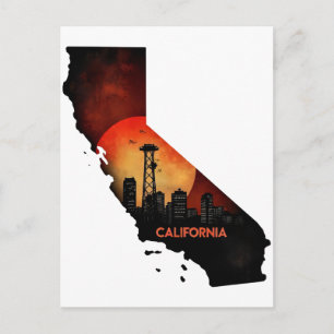 California Skyline Map Illustration Postcard