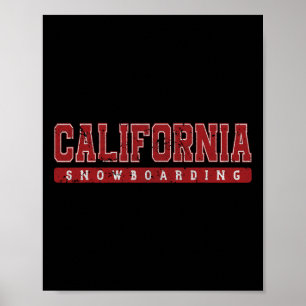 California Snowboarding Red Vintage Text Poster