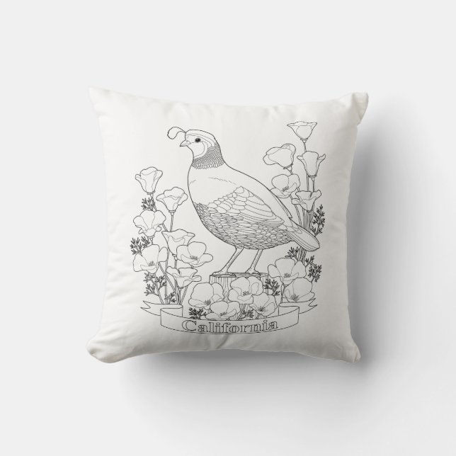 California State Bird and Flower Colouring Page Cushion (Front)