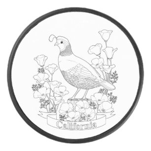 California State Bird and Flower Colouring Page Hockey Puck