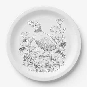 California State Bird and Flower Colouring Page Paper Plate