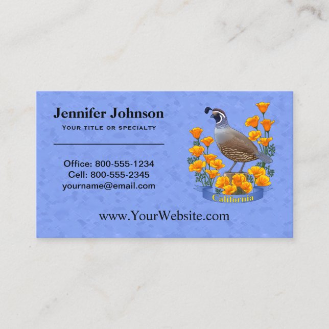 California State Bird Quail & Golden Poppy Business Card (Front)