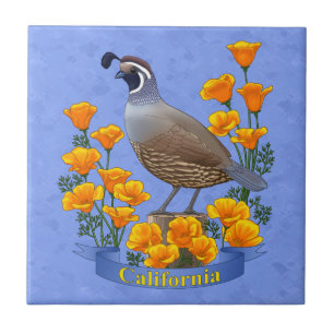 California State Bird Quail & Golden Poppy Tile