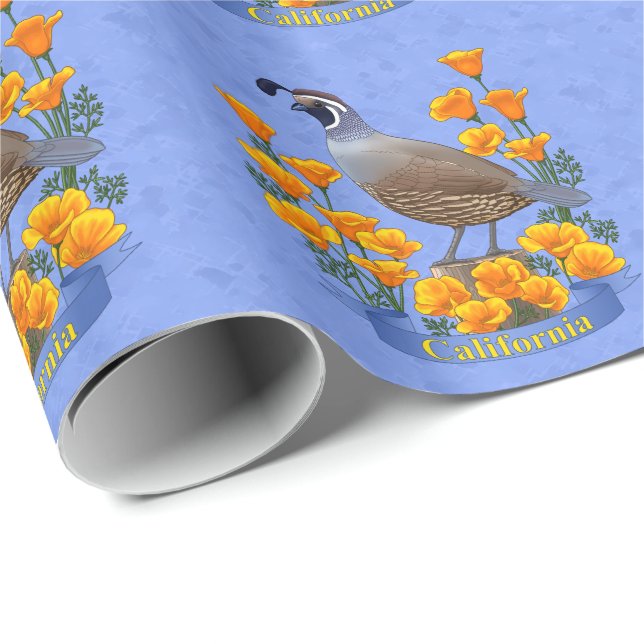 California State Bird Quail & Golden Poppy Wrapping Paper (Roll Corner)