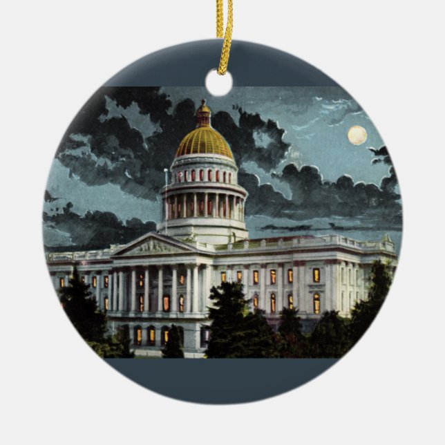 California State Capitol Moonlight Ceramic Tree Decoration (Front)