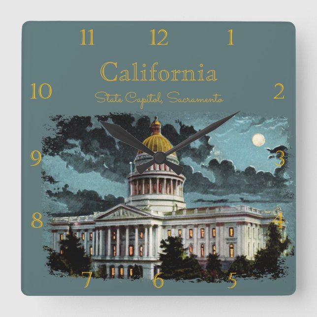 California State Capitol Moonlight Custom Square W Wall Clock (Front)