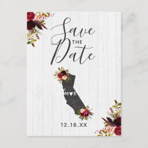 California State Destination Rustic Save the Date Announcement Postcard