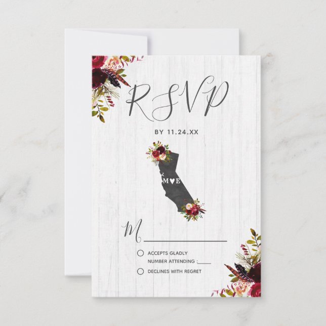 California State Destination Rustic Wedding RSVP Card (Front)
