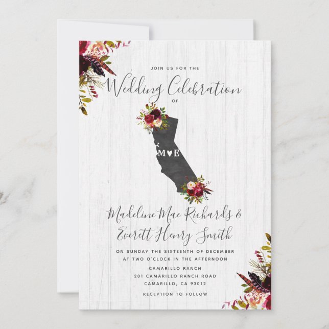 California State Destination Wedding Invitation (Front)