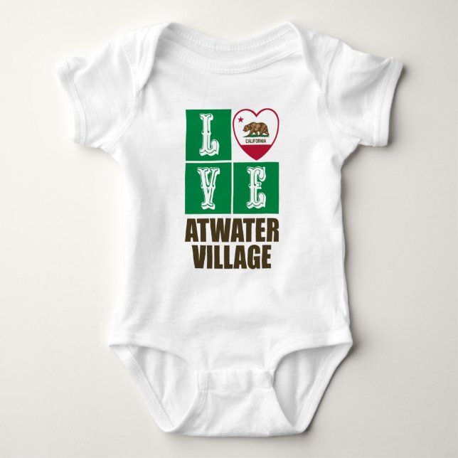 California State Flag Heart Love Atwater Village Baby Bodysuit (Front)