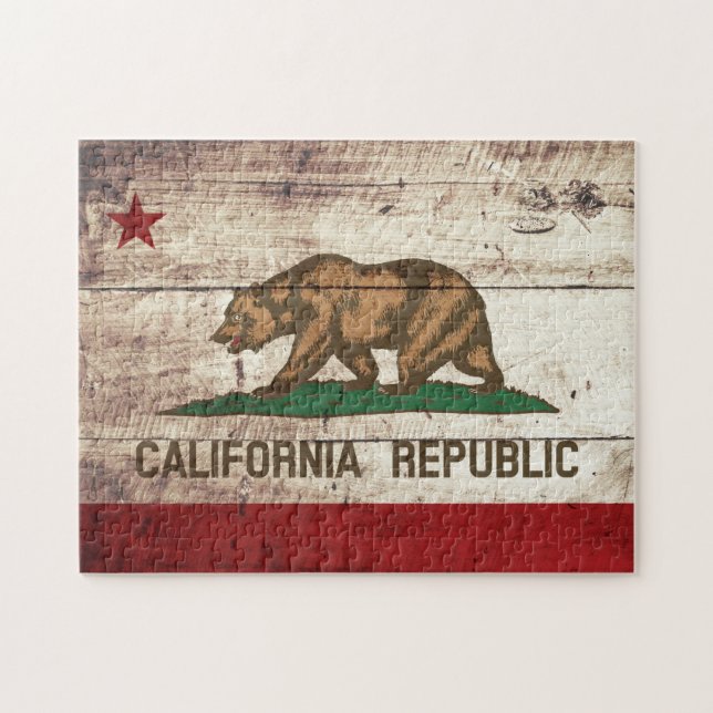 California State Flag on Old Wood Grain Jigsaw Puzzle (Horizontal)
