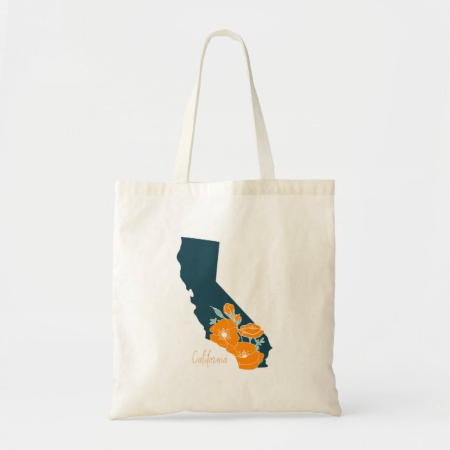 California State Flower Poppy Silhouette Floral Tote Bag (Front)