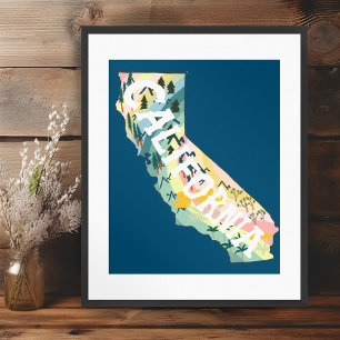 California State  Illustrated Map Poster