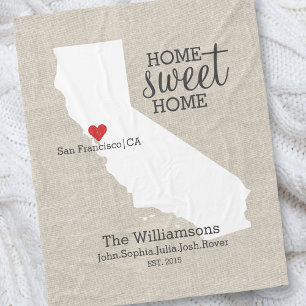 California State Love Home Sweet Home Custom Map Fleece Blanket