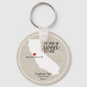 California State Love Home Sweet Home Custom Map Key Ring