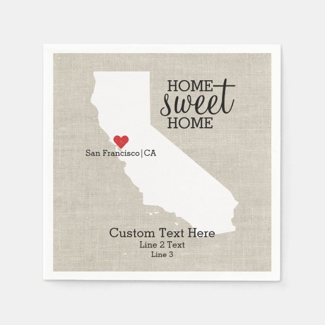 California State Love Home Sweet Home Custom Map Napkin (Front)