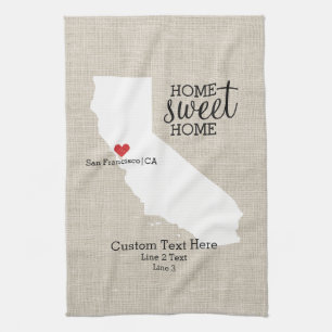 California State Love Home Sweet Home Custom Map Tea Towel