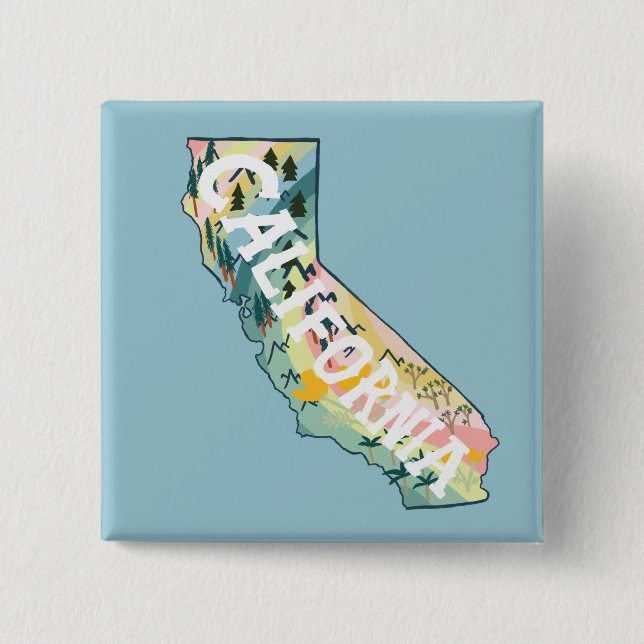 California State Map Illustration 15 Cm Square Badge (Front)