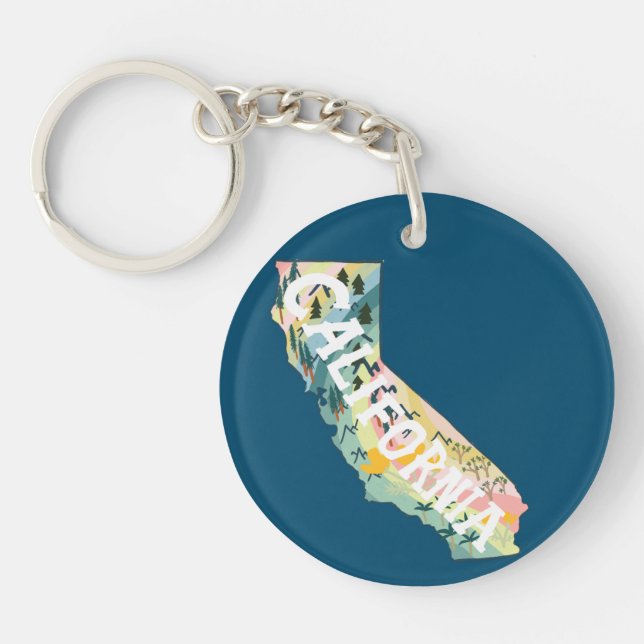 California State Map Illustration Key Ring (Front)