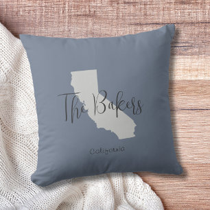California State Outline Family Name Throw Pillow