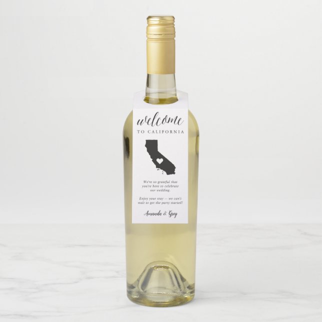 California State Wedding Welcome Bottle Tag (On Bottle)