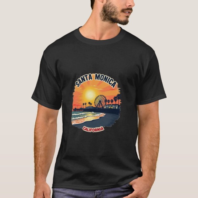 California Sunset Beach Ferris Wheel Santa Monica T-Shirt (Front)