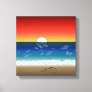 California Sunset   Beach Sand Heart Backdrop  Canvas Print