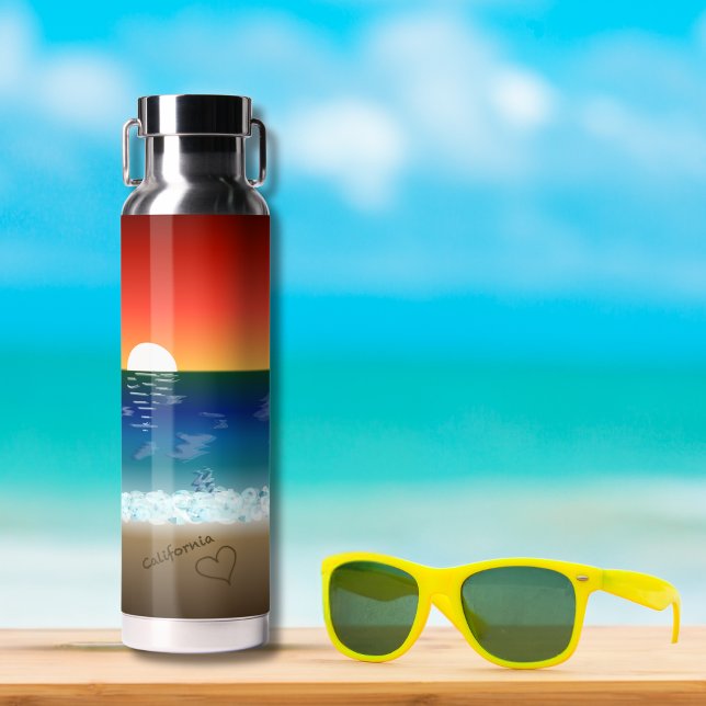 California Sunset | Beach Sand Heart Water Bottle (Creator Uploaded)