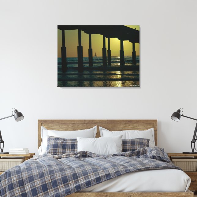 California Sunset Ocean Beach Pier Canvas Print (Insitu(Bedroom))